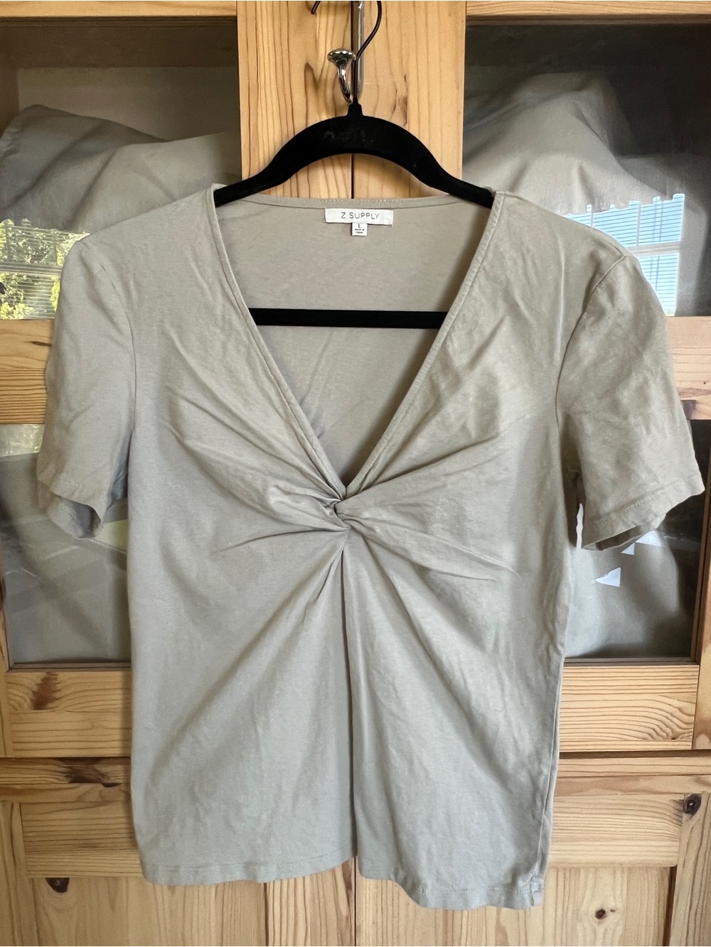 Z Supply Taupe Knot-Front V-Neck Short Sleeve Tee